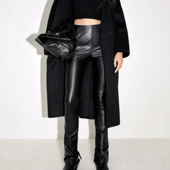 Zara Pants Jumpsuits Zara Extra Long Faux Leather Leggings Poshmark